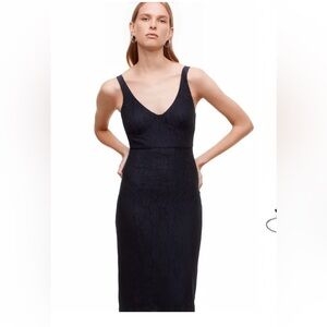 Aritzia Babaton Elegant Navy Sleeveless Sheath Midi Bodycon Lace Overlay Dress
